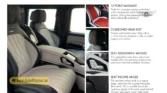 2026 Mercedes-Benz G-Class MBS Edition technical specification breakdown sheet highlighting rear seating features, massage systems, cushion headrests, and adjustment modules